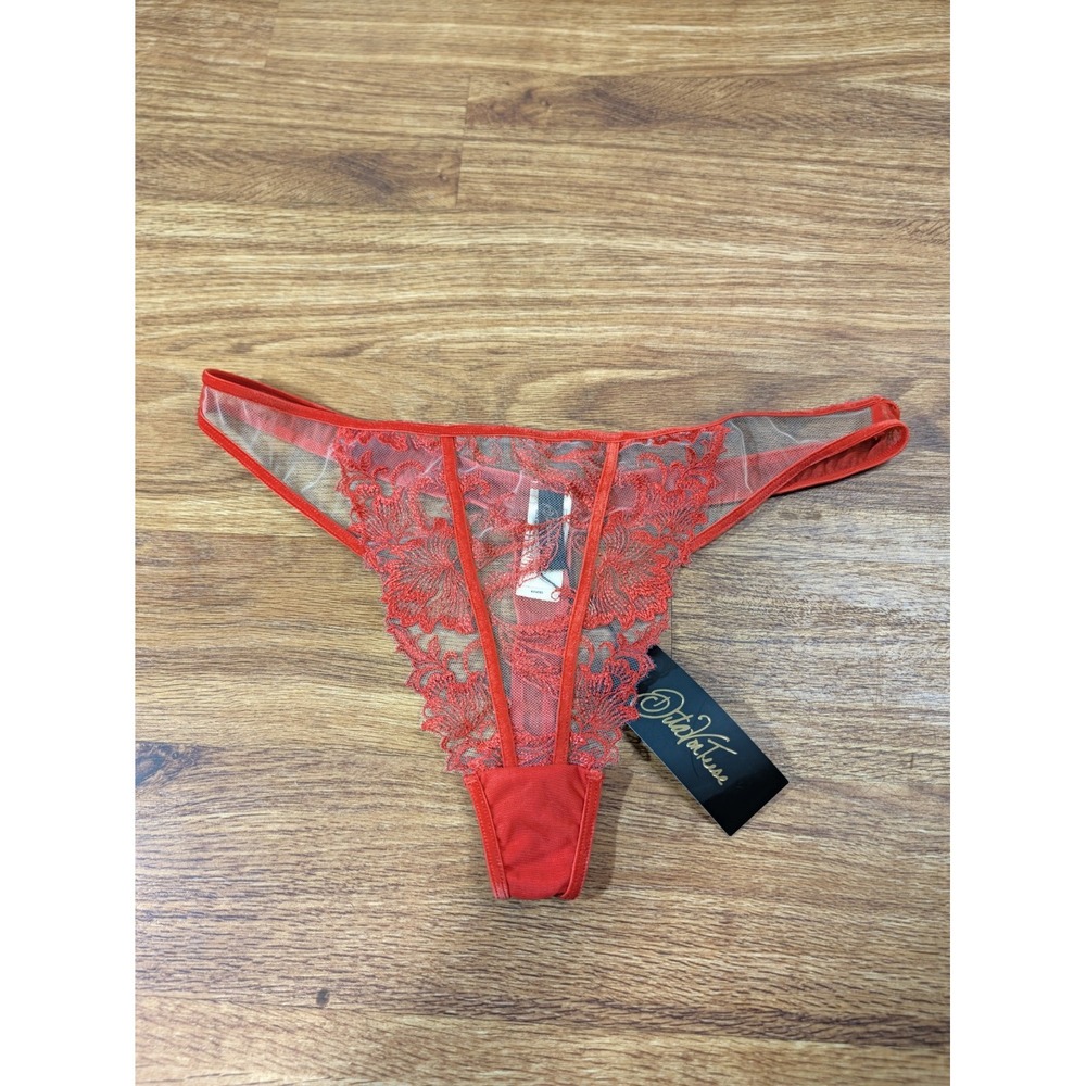 NWT Dita Von Teese Size L Red Lace Nocturnelle G String Panties